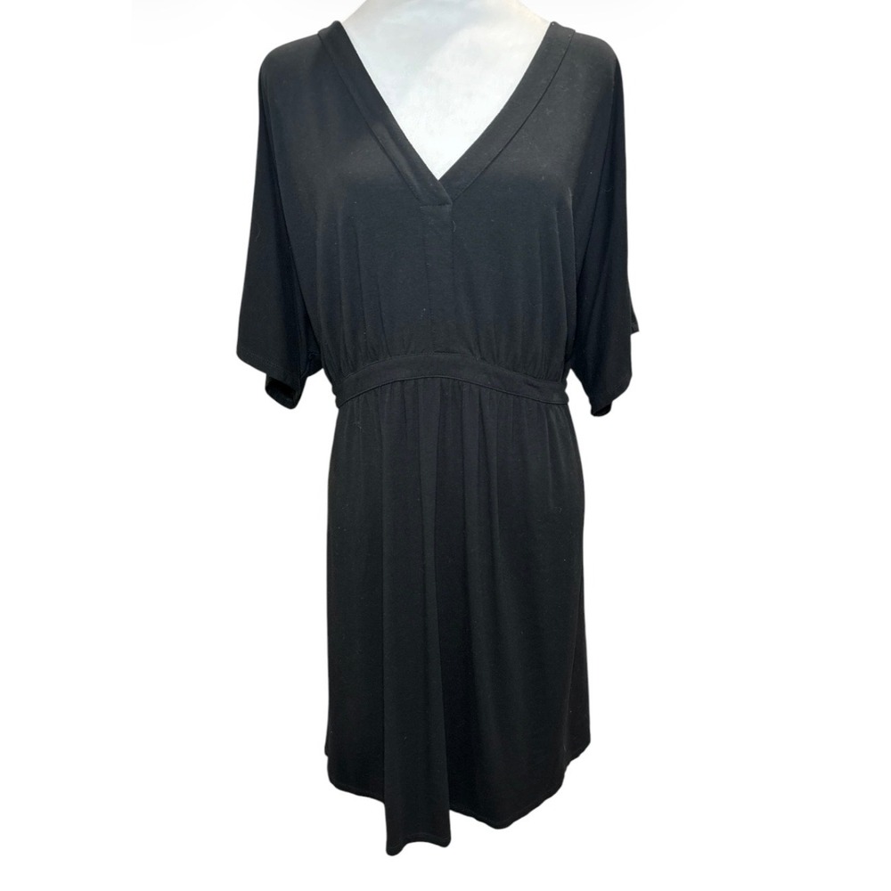 J.Jill Wearever Collection Black V-Neck Dress XL Dolman Sleeve Elastic Waist